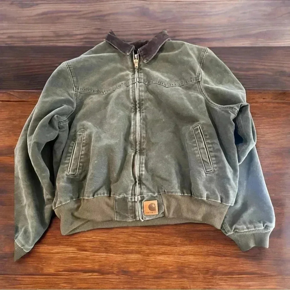 Vintage Carhartt J14 MOS Green Santa Fe Canvas Quilt Lined Jacket Size XXL
